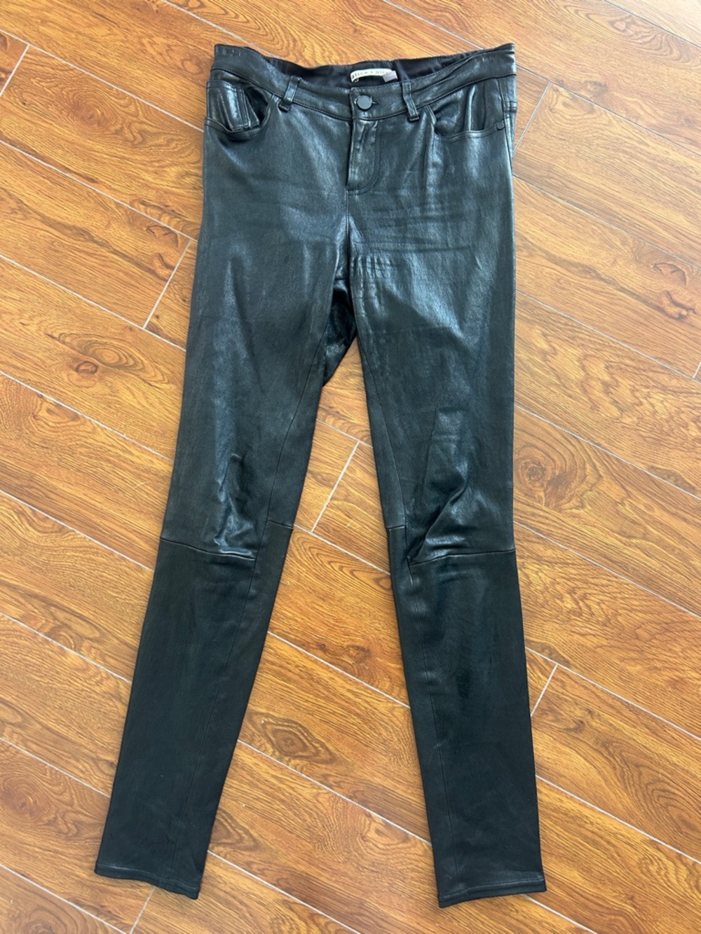 Alice + Olivia Black Real Leather Skinny Pants